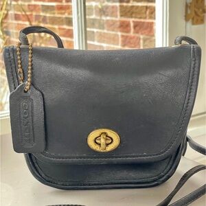 Coach Black Leather Crossbody with Gold Accents